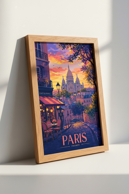 Paris France Wall Art Print | Montmartre Sunset Poster | Colorful Travel Decor