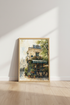 Parisian Cafe Watercolor Wall Art | French Street Flower Shop | Aesthetic Poster Design