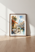 Venice Canal Watercolor | Italy Cafe Scene, Romantic Travel Wall Art Decor