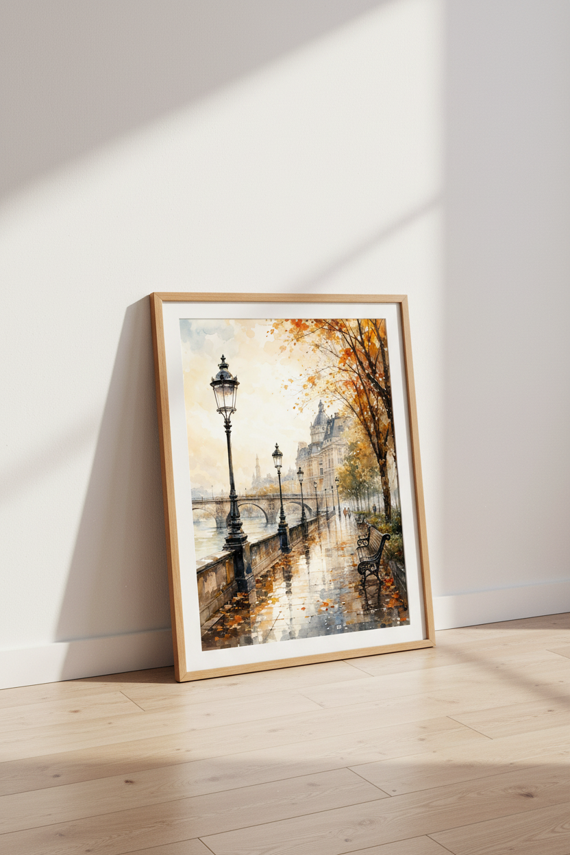 Paris Architecture Watercolor | Autumn Cityscape Print, Living Room Wall Art Poster