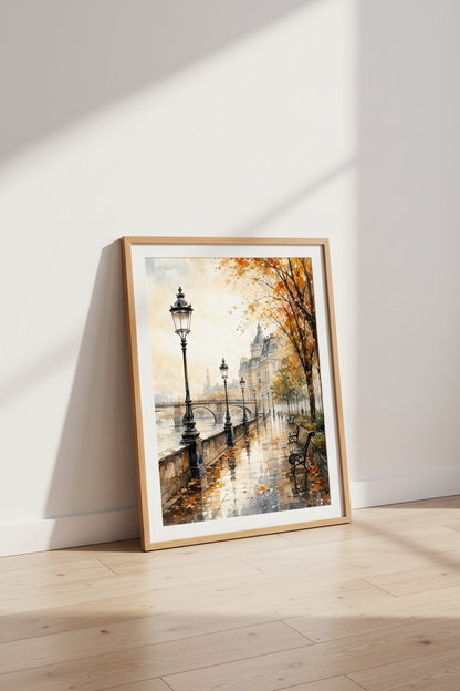 Paris Architecture Watercolor | Autumn Cityscape Print, Living Room Wall Art Poster