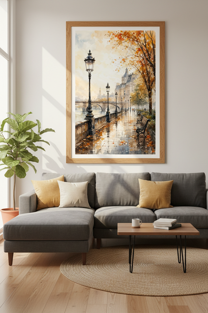 Paris Architecture Watercolor | Autumn Cityscape Print, Living Room Wall Art Poster