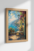 Amalfi Coast Italy Terrace Art | Mediterranean Oil Painting, Coastal View Poster