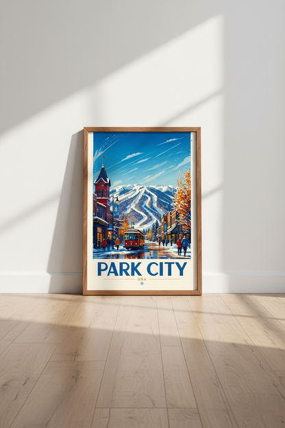 Park City Utah Ski Travel Poster | Winter Mountain Wall Art, Modern Cabin Decor