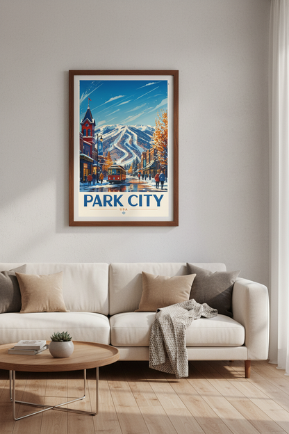 Park City Utah Ski Travel Poster | Winter Mountain Wall Art, Modern Cabin Decor