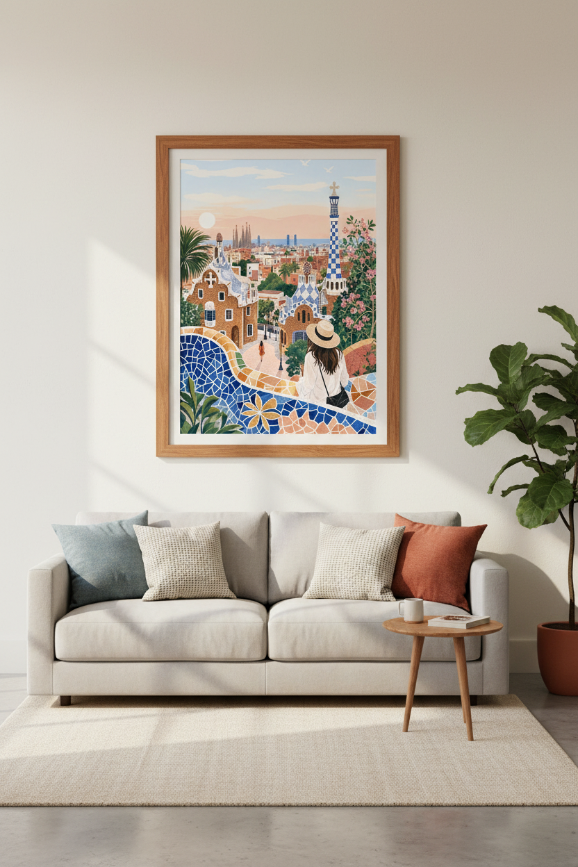 Barcelona Park Guell Wall Art | Spain Travel Poster | Mediterranean Aesthetic Decor