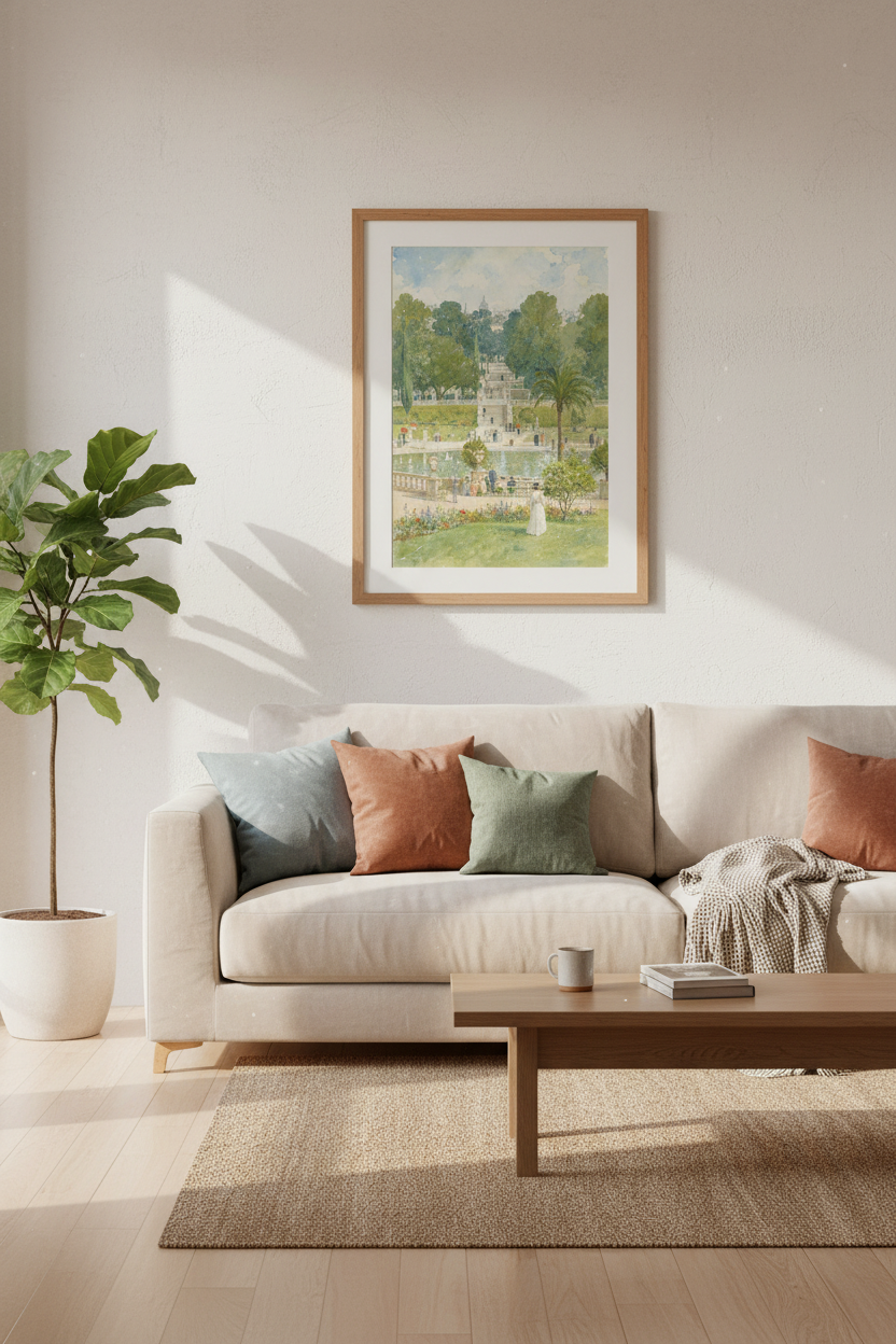 Watercolor Garden Print | Soft Pastels, Living Room Decor