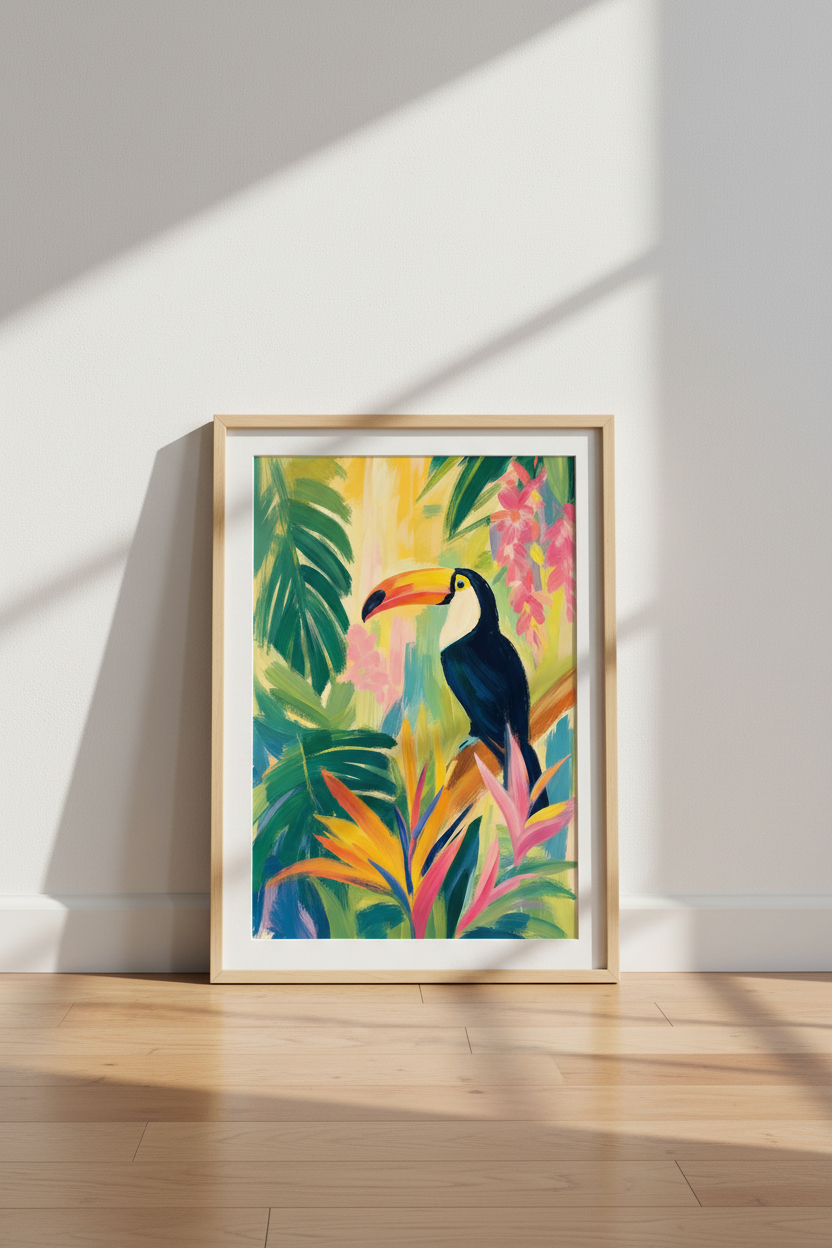 Toucan Tropical Wall Art | Colorful Jungle Bird Poster, Boho Living Room Decor