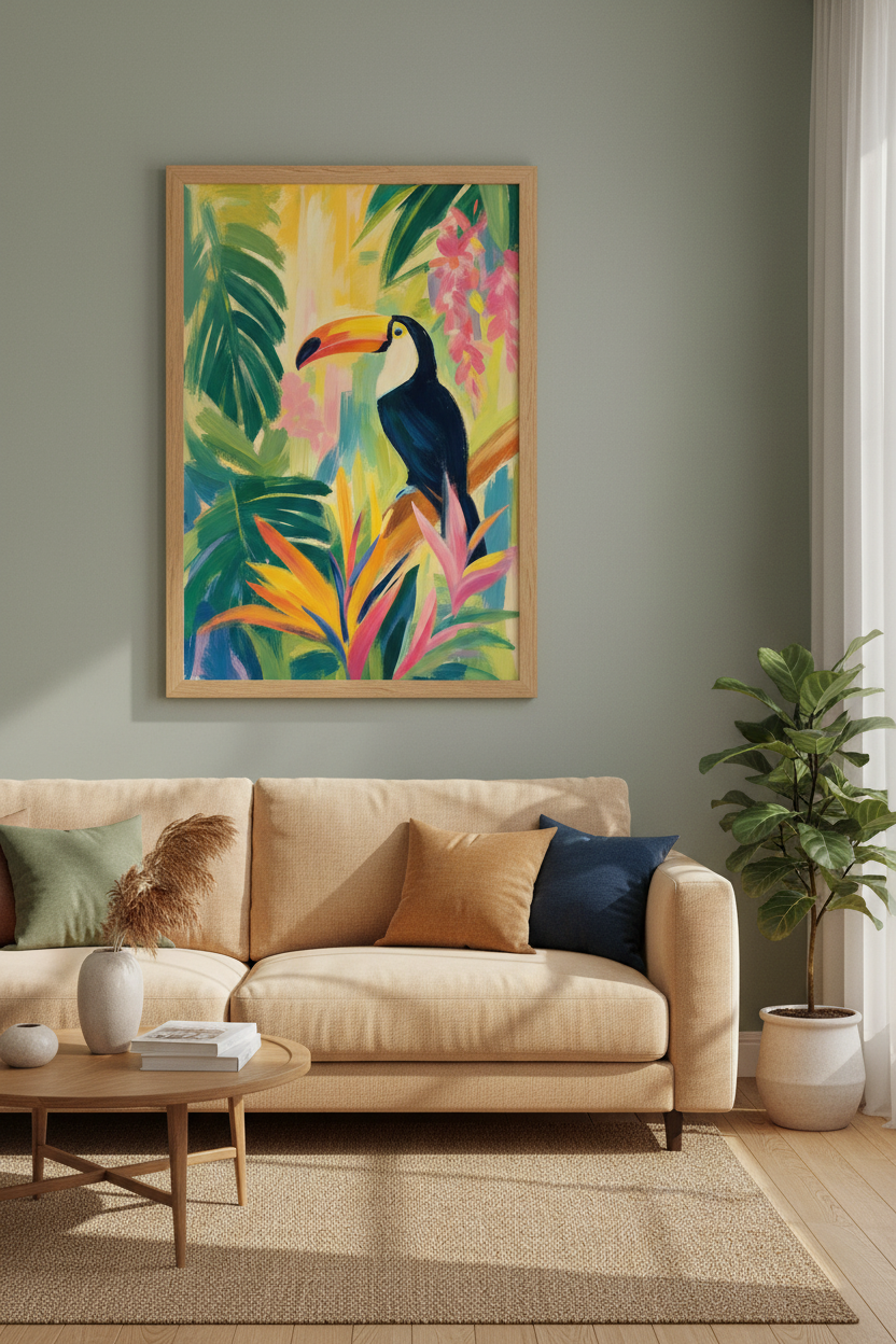 Toucan Tropical Wall Art | Colorful Jungle Bird Poster, Boho Living Room Decor