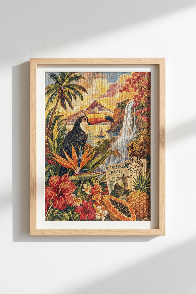 Tropical Toucan Art | Bold Sunset Palette, Living Room Decor