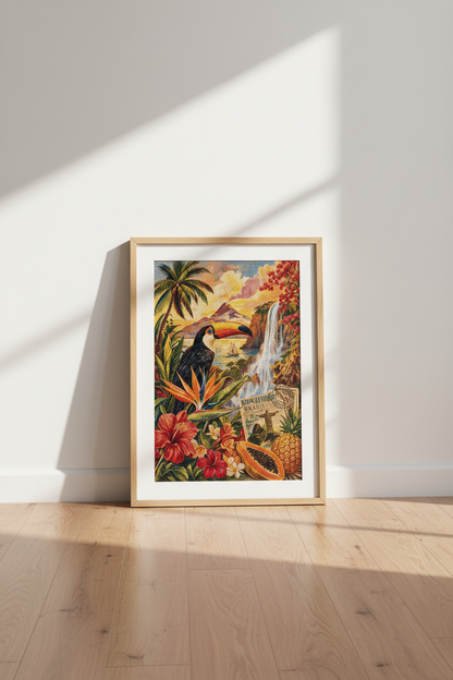 Tropical Toucan Art | Bold Sunset Palette, Living Room Decor