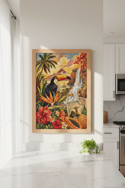 Tropical Toucan Art | Bold Sunset Palette, Living Room Decor