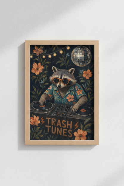 Raccoon DJ Wall Art Print | Funny Music Room Decor | Eclectic Maximalist Poster