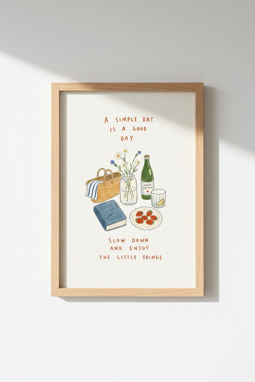 French Country Wall Art Print | Simple Living Picnic Poster | Cottagecore Kitchen Decor