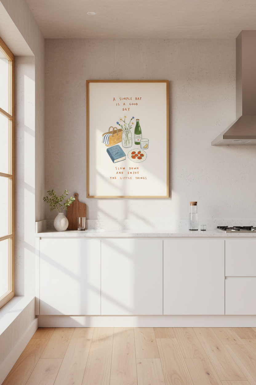 French Country Wall Art Print | Simple Living Picnic Poster | Cottagecore Kitchen Decor