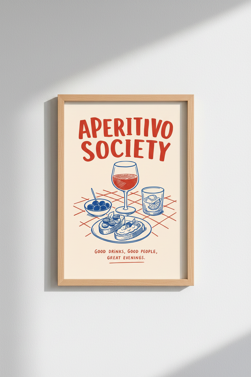 Aperitivo wall art | Red &amp; Blue Illustration, Dining Room Decor