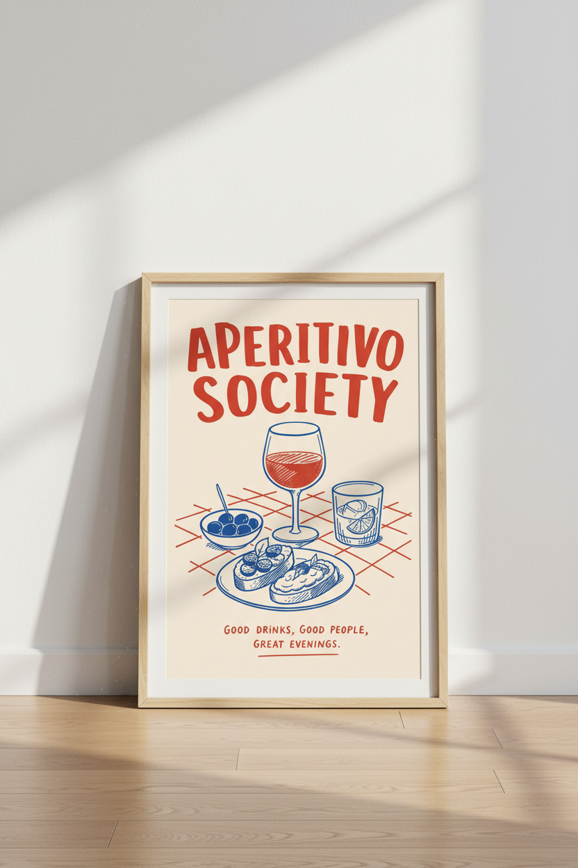 Aperitivo wall art | Red &amp; Blue Illustration, Dining Room Decor
