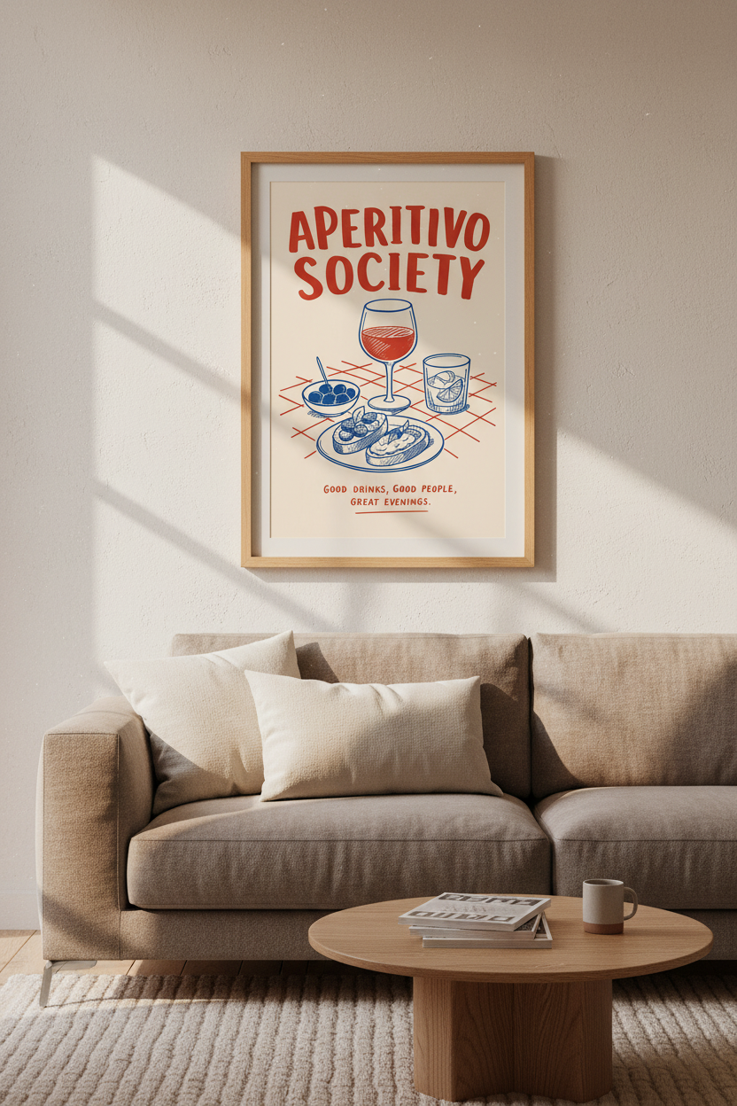 Aperitivo wall art | Red &amp; Blue Illustration, Dining Room Decor