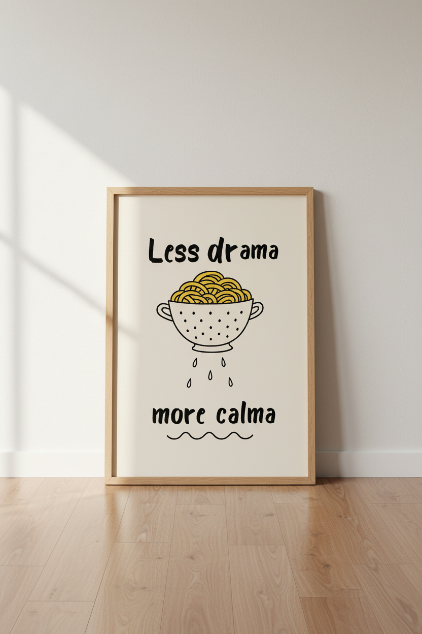 Italian Kitchen Wall Art | Less Drama More Calma Pasta Poster, Foodie Gift