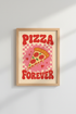 Retro Pizza Wall Art Print | Pink Checkered Kitchen Decor | Groovy Foodie Poster