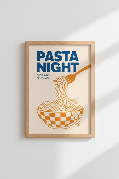Pasta Night Retro Wall Art Print | Kitchen Dining Decor | Modern Food Poster