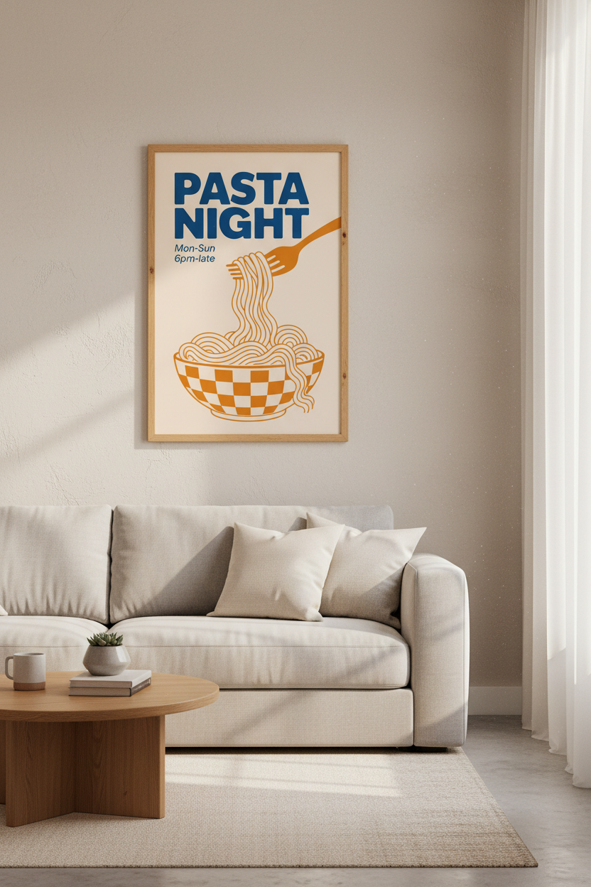 Pasta Night Retro Wall Art Print | Kitchen Dining Decor | Modern Food Poster