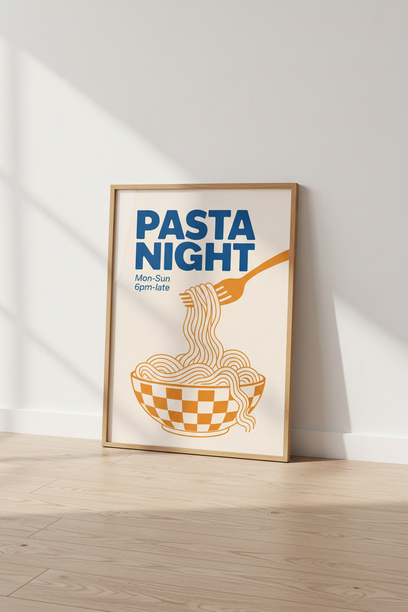 Pasta Night Retro Wall Art Print | Kitchen Dining Decor | Modern Food Poster