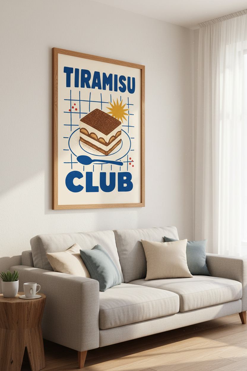 Tiramisu Club Wall Art Print | Kitchen Decor | Bold Retro Foodie Poster