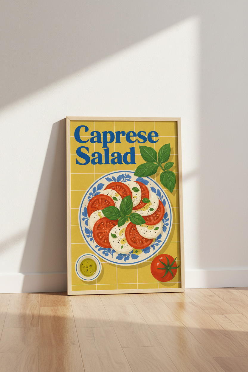 Caprese Salad Italian Food Wall Art | Kitchen Decor | Colorful Retro Poster