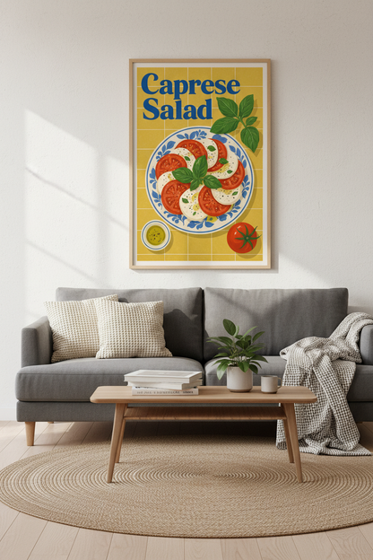 Caprese Salad Italian Food Wall Art | Kitchen Decor | Colorful Retro Poster