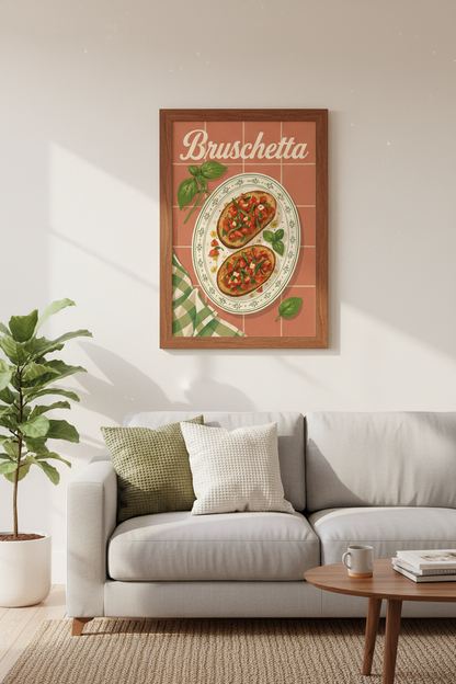 Bruschetta Italian Food Wall Art | Retro Kitchen Decor | Mediterranean Aesthetic Poster