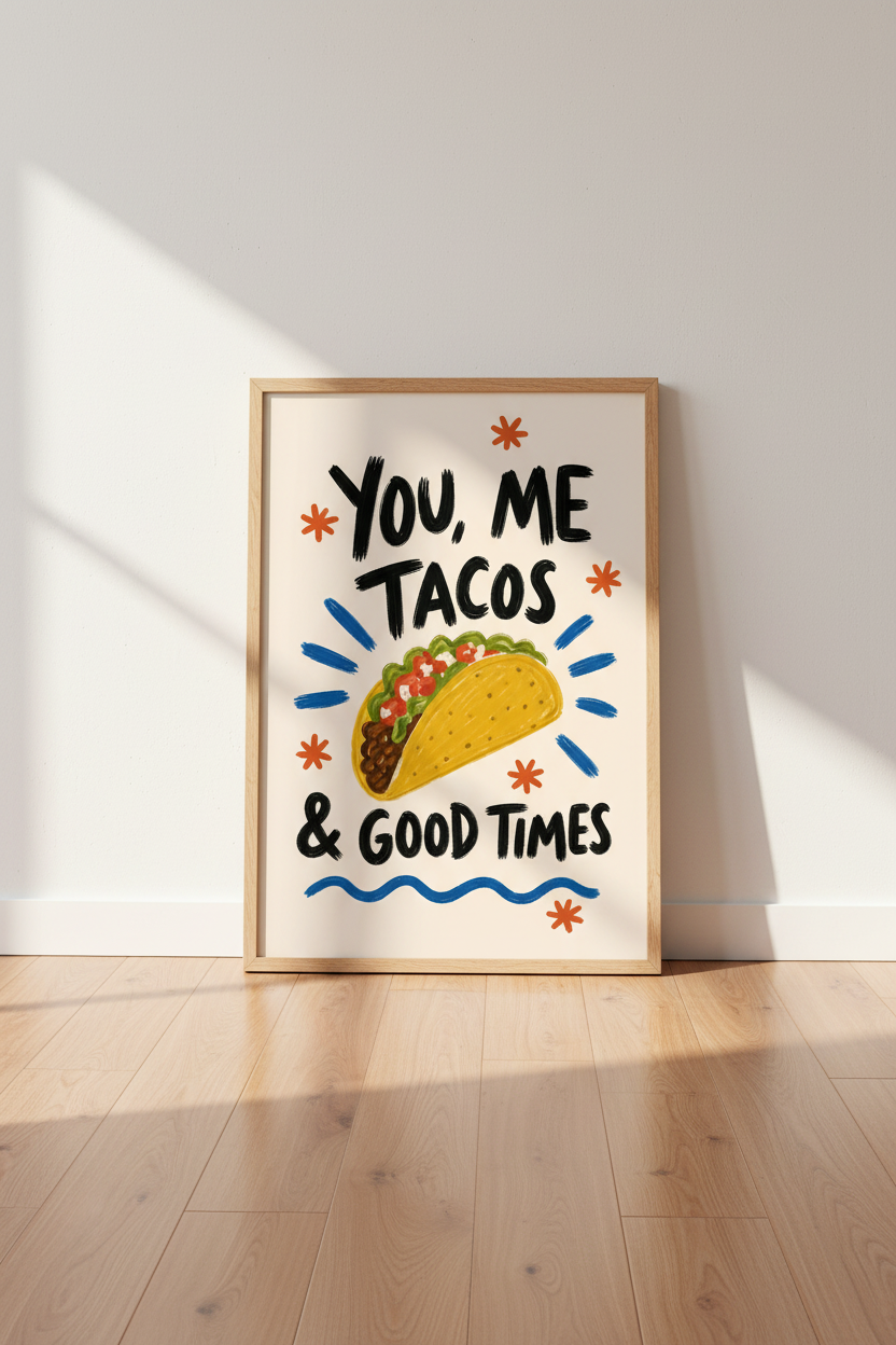 taco wall art | Whimsical, bold colors | Kitchen decor