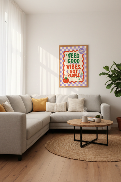 Feed Good Vibes Retro Poster | Kitchen Wall Art | Kitschy Colorful Decor
