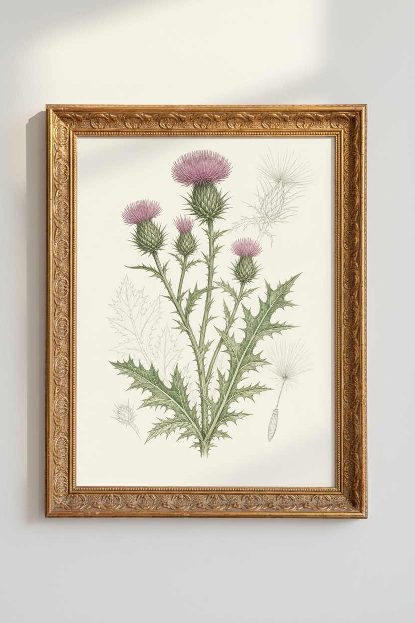 botanical wall art print | Vintage thistle illustration, living room decor