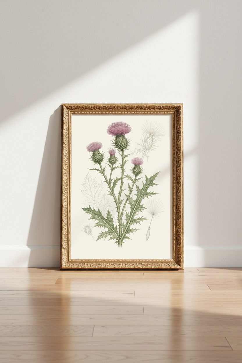 botanical wall art print | Vintage thistle illustration, living room decor