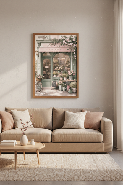 French Flower Shop Wall Art | Sage Green &amp; Pink Pastel Decor | Paris Floral Poster