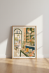 Parisian Bookstore Art Print | Sage Green Library Decor | European Aesthetic Poster