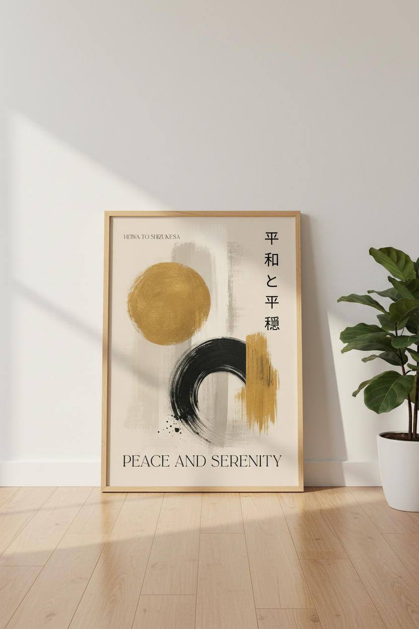 Zen Japanese Art Print | Gold Abstract Japandi Poster, Modern Minimalist Wall Decor