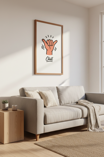 Shaka Sign Chill Wall Art | Minimalist Surf Style Poster, Modern Beach Decor