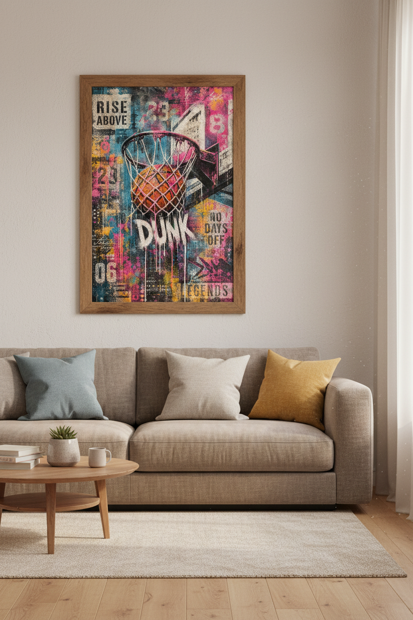 Basketball Graffiti Wall Art | Urban Street Art Poster, Teen Room or Man Cave Decor