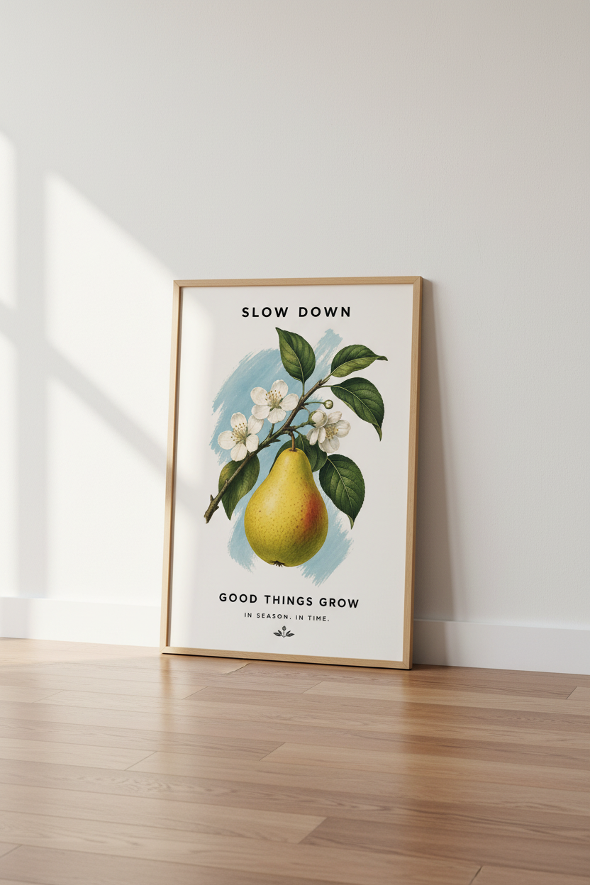 Vintage Pear Botanical Wall Art Print | Kitchen Decor | Slow Down Aesthetic Poster