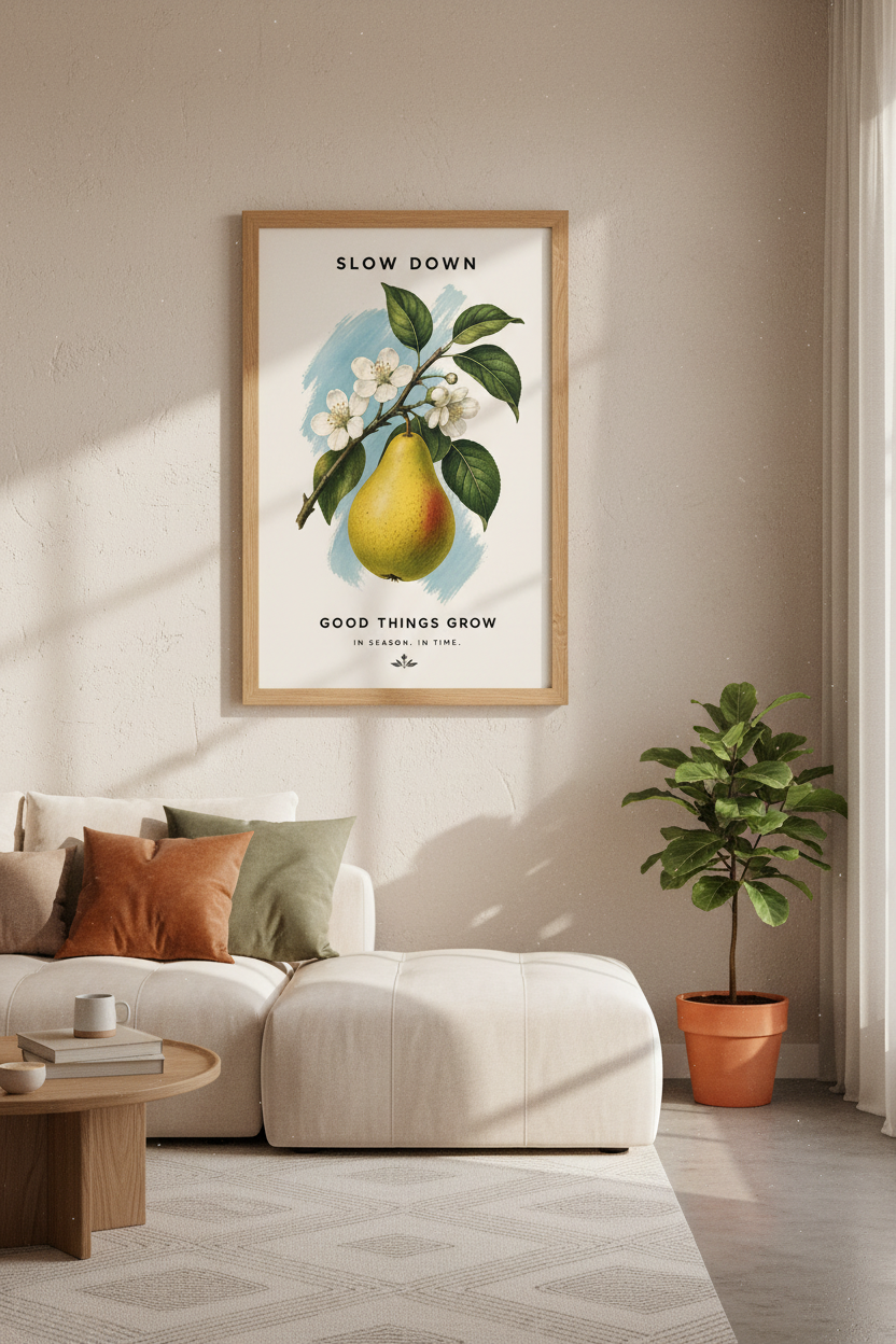 Vintage Pear Botanical Wall Art Print | Kitchen Decor | Slow Down Aesthetic Poster