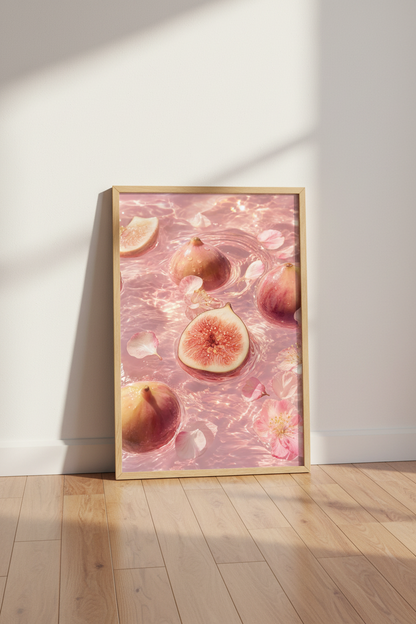 Pink Fig &amp; Cherry Blossom Wall Art | Ethereal Water Poster, Aesthetic Kitchen Decor