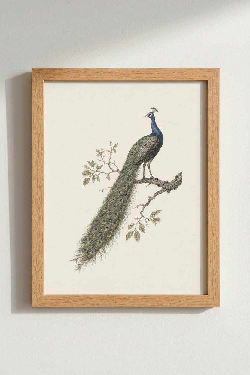 Vintage Peacock Wall Art Print | Living Room Decor | Elegant Botanical Poster