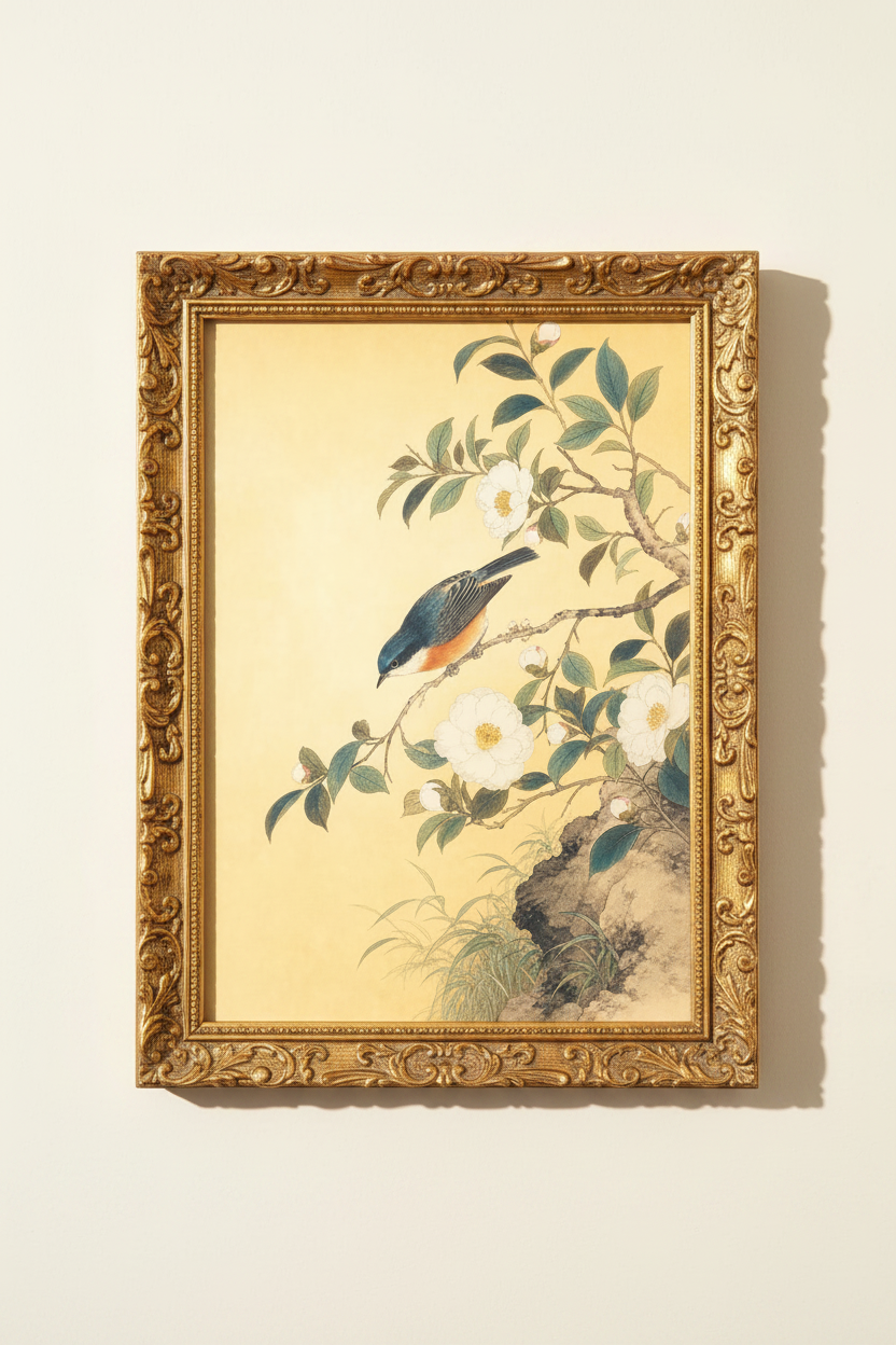 Botanical Bird Wall Art Print | Living Room Decor | Vintage Floral Poster