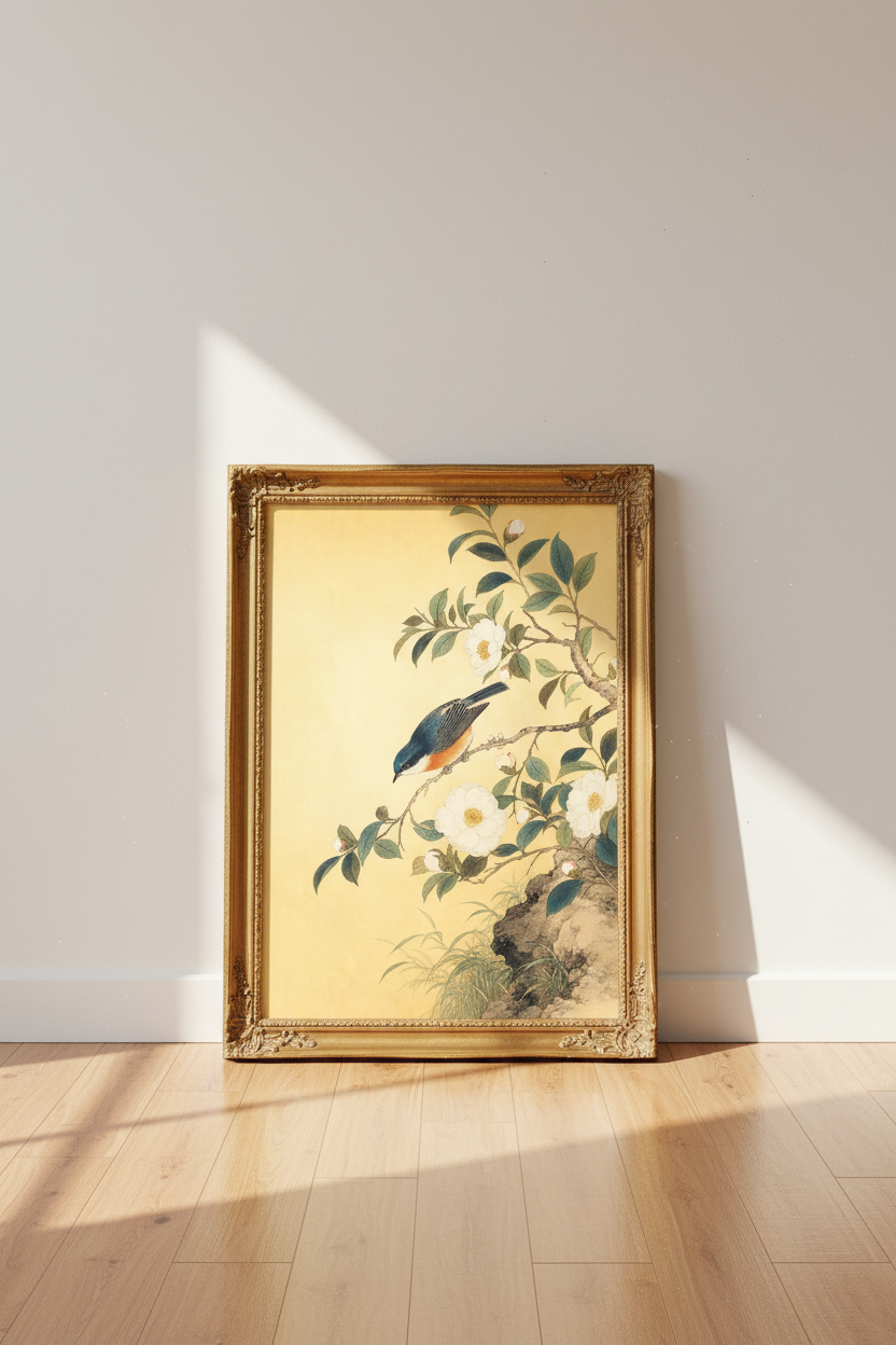 Botanical Bird Wall Art Print | Living Room Decor | Vintage Floral Poster