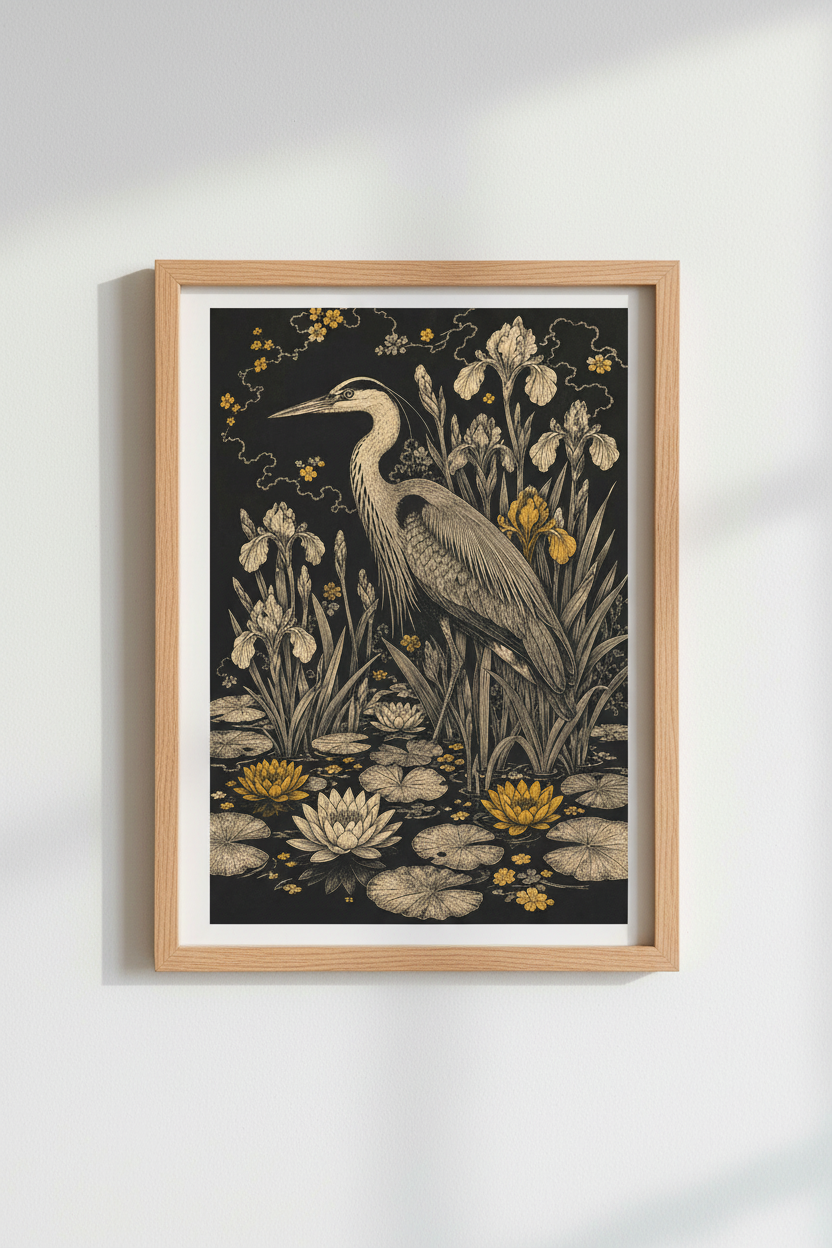 Botanical poster | vintage navy gold, living room decor