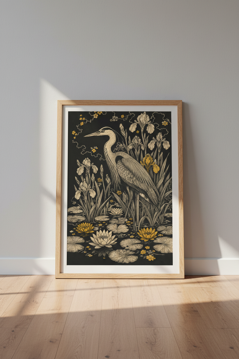 Botanical poster | vintage navy gold, living room decor