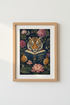 Tiger Reading Wall Art Print | Dark Academia Floral Decor | Quiet Courage Poster
