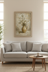 Vintage Floral Oil Painting | Neutral Cream Still Life, Farmhouse Wall Art